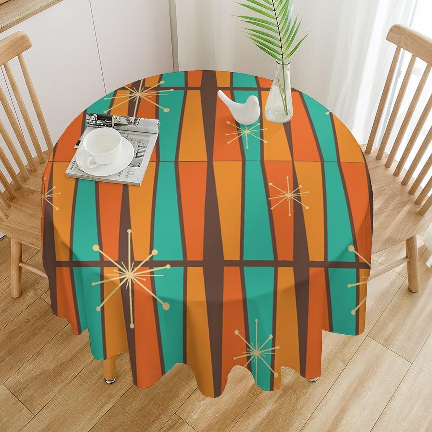 Century Textile & Sewing Supply Hours - Mantel Redondo Geométrico Naranja Amarillo Estilo